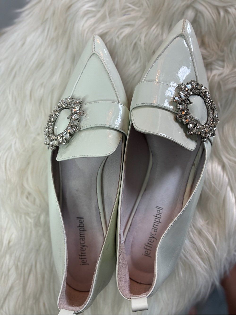 Jeffrey Campbell White Patent Pointed-Toe Flats with Crystal Buckles - Picture 10 of 10